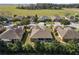 Aerial view of neighborhood, showcasing houses, streets, and lush green areas at 9826 Sw 63Rd Loop, Ocala, FL 34481