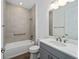 Modern bathroom with gray vanity, white toilet, and a bathtub at 8444 Sw 99Th Ave, Ocala, FL 34481