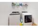 Laundry room featuring a washer, dryer, shelving, and laundry supplies at 15720 Sw 19Th Ter, Ocala, FL 34473