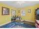 Bright home office featuring yellow walls, a leopard print rug, and ample natural light at 3505 Ne 97Th Street Rd, Anthony, FL 32617