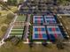 Aerial view of community pickleball and bocce ball courts at 7732 Sw 94Th Cir, Ocala, FL 34481