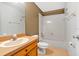Clean bathroom, features a shower/tub combo and wood vanity at 3648 Sw 131St Place Rd, Ocala, FL 34473
