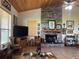 Spacious living room featuring a large stone fireplace and comfy seating at 4880 Bannon Island Rd, Haines City, FL 33844