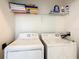 Laundry room with washer, dryer, and storage shelves at 8105 Coconut Palm Way # 204, Kissimmee, FL 34747