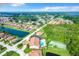 Aerial view showing community pool, tennis court, and surrounding landscape at 2505 Salzburg Loop, Winter Haven, FL 33884