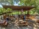 Wooden pavilion with picnic tables and American flag at 14813 Camp Mack Rd, Lake Wales, FL 33898