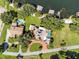 Lakefront property showcasing home, pool, and private dock at 121 E Lake Summit Dr, Winter Haven, FL 33884