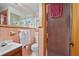 Retro bathroom with pink tile, shower, and a vintage aesthetic at 121 E Lake Summit Dr, Winter Haven, FL 33884