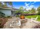 Relaxing backyard patio with fire pit and seating area, overlooking a lush lawn and pool at 2931 Chickasaw Cir, Haines City, FL 33844