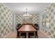 Dining room with a wooden table and palm-leaf wallpaper at 1324 Mirror Nw Ter, Winter Haven, FL 33881