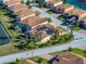 Aerial view of single-Gathering home with pool and solar panels at 3604 Blackmoor Ln, Lake Wales, FL 33859