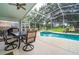 Screened pool area with patio furniture, a dining table, and a view of lush greenery at 2060 Hemingway Ave, Haines City, FL 33844