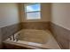Relaxing garden tub with neutral tile surround and a large window at 1049 Bergamot Dr, Bartow, FL 33830