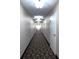 Long hallway with patterned carpeting and neutral walls at 7395 Universal Blvd # 904, Orlando, FL 32819