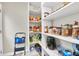 Organized pantry with shelving for food storage and appliances at 7920 Summer Ridge Pl, Orlando, FL 32819