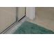 Bathroom with a shower and a teal rug at 617 Brockton Dr, Kissimmee, FL 34758