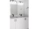 Bathroom with double vanity, modern lighting, and quartz countertops at 16617 Sw 31St Cir, Ocala, FL 34473