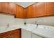 Laundry room with washer, dryer, and wooden cabinets at 668 Cordoba Dr, Davenport, FL 33837