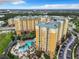 Aerial view of two apartment buildings with a pool and parking at 8125 Resort Village Dr # 51104, Orlando, FL 32821