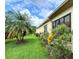 Landscaped side yard with tropical plants and a partial home view at 709 Carmel Ln, Kissimmee, FL 34759