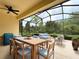 Screened patio with dining table and seating area at 709 Carmel Ln, Kissimmee, FL 34759