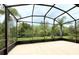 Empty screened patio with lush backyard views at 709 Carmel Ln, Kissimmee, FL 34759