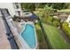 Aerial view of the property showcasing the pool and backyard at 7459 Gathering Dr, Reunion, FL 34747