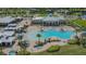 Aerial view of community pool, clubhouse, and surrounding neighborhood at 5006 Sunfalls Ave, Saint Cloud, FL 34772