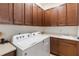 Bright laundry room with washer, dryer, and ample cabinet space at 5006 Sunfalls Ave, Saint Cloud, FL 34772