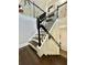 Elegant staircase with dark wood steps and iron railings at 8079 Nemours Pkwy, Orlando, FL 32827