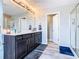Double vanity bathroom with large mirror and shower at 592 Lake Smart Blvd, Winter Haven, FL 33881