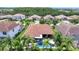 Aerial view showcasing a home with pool, landscaping and neighborhood context at 2891 Swoop Cir, Kissimmee, FL 34741