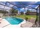 Inviting screened pool and patio with lounge chair at 104 Langham Dr, Davenport, FL 33897