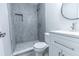 Modern bathroom with gray tile shower and white vanity at 1411 Overdale St, Orlando, FL 32825