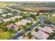 Aerial view showcasing a house with solar panels and a community pool at 227 Verona Dr, Poinciana, FL 34759
