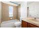 Clean bathroom, neutral tile, bathtub, toilet and vanity at 3301 Whitestone Cir # 308, Kissimmee, FL 34741