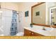 Bathroom with shower, vanity, and toilet at 443 Corvina Dr, Davenport, FL 33897