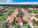 Aerial view of a neighborhood with various house styles and lush greenery at 722 Coronado Dr, Kissimmee, FL 34759