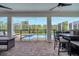 Covered patio with outdoor dining and seating overlooking the pool at 8839 Interlocking Ct, Davenport, FL 33896