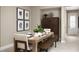 Dining room with wooden table and bench seating at 183 Bull Frog Ln, Umatilla, FL 32784