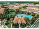 Community aerial view, featuring pool, tennis courts, and numerous townhouses at 1256 S Beach Cir, Kissimmee, FL 34746