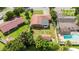 An aerial view showing a home's backyard, pool, and shed at 7819 Puritan Rd, Orlando, FL 32807
