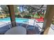 Inviting pool area with lounge chairs and a view of the golf course at 1652 Dunes Ct, Haines City, FL 33844
