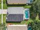 Aerial view of a house with a pool and a fenced backyard at 133 Andalusia Loop, Davenport, FL 33837