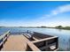 Relaxing lakefront dock with bench seating, offering peaceful waterfront views at 267 Spinnaker Ct, Auburndale, FL 33823