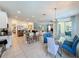 Elegant dining room with a glass table and blue chairs at 416 Orange Cosmos Blvd, Davenport, FL 33837
