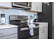 Sleek kitchen with black stove, microwave, and light gray cabinets at 4845 Romeo Cir, Kissimmee, FL 34746