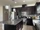 Modern kitchen with dark cabinets, granite countertops, farmhouse sink, and stainless steel appliances at 12254 Sandy Apple Rd, Orlando, FL 32824