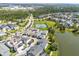 Aerial view of a community with tennis courts and a lake at 13010 Stoddart Ave, Orlando, FL 32827