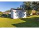 White shed in a well-maintained backyard at 1402 Westminster Way, Kissimmee, FL 34744